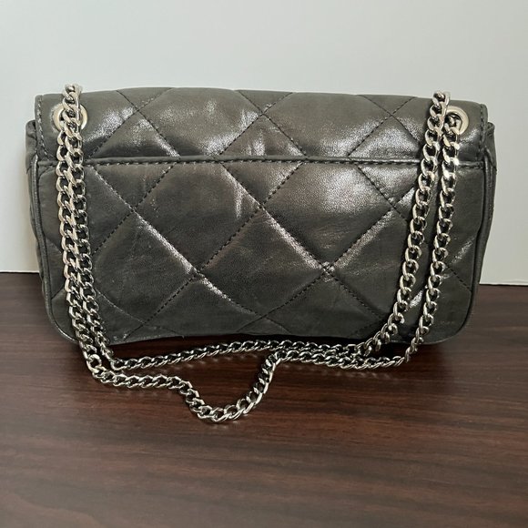 Michael Kors Hamilton Clutch Quilt Flap Shoulder Gray Gunmetal Pewter Metallic - Picture 8 of 11